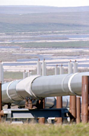 Alaska Pipeline descending from the Brooks Range to the Sagavanirktok River